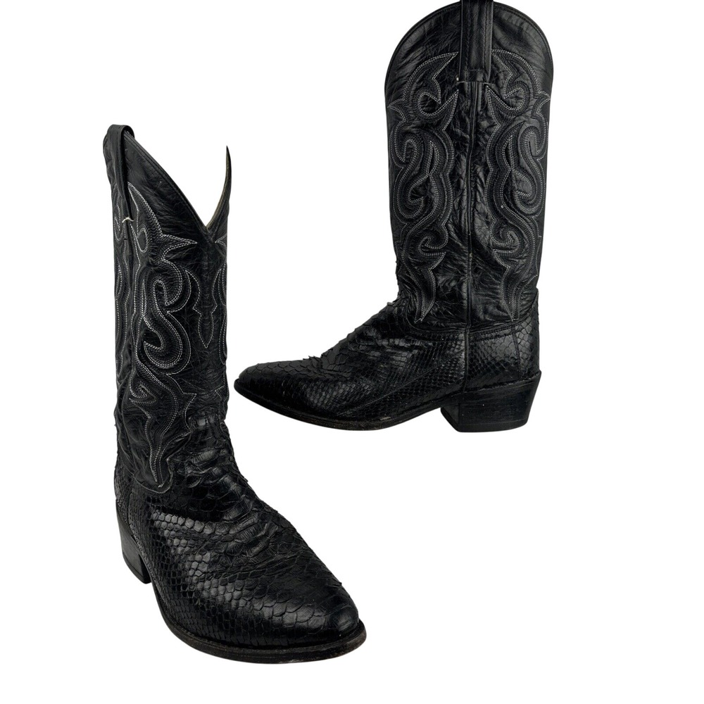 Dan Post Mens Exotic Python Snakeskin Cowboy Western Boots‎ Size 8.5 EW Black